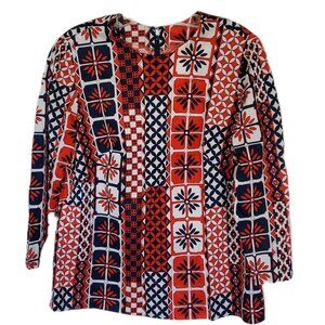 Vintage 1970s Patchwork Pattern Red Shirt Large